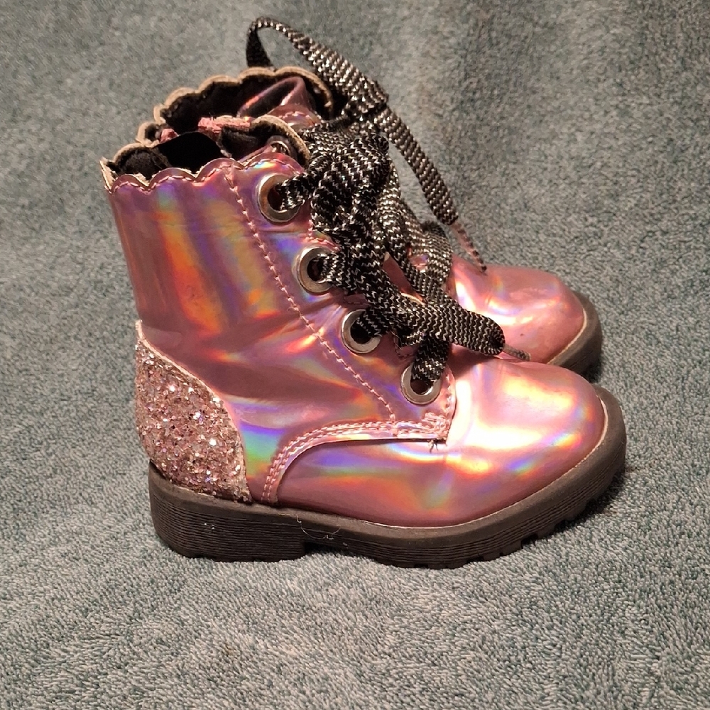 Pinky Holographic Kids Boots with Glitter Accent